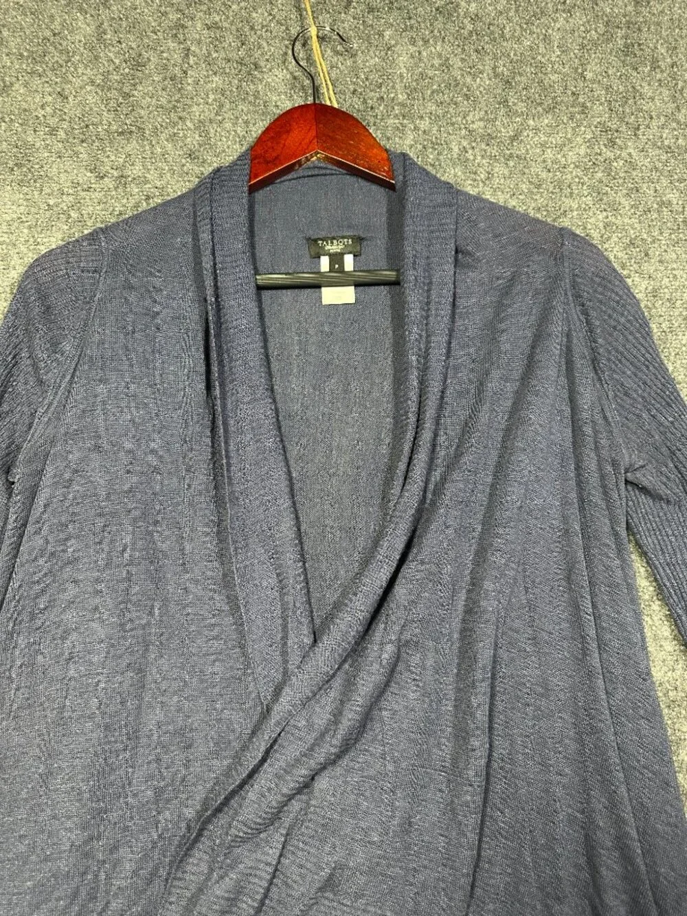 Talbots Sweater Womens Petite Blue Linen Stretch Open Cardigan Long Sleeve Knit